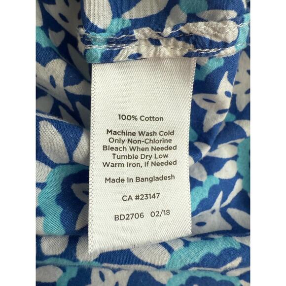 Talbots Woman Crochet Neck Tunic Top 3/4  Long Sleeve Blue White  Beachy size L - Picture 7 of 8